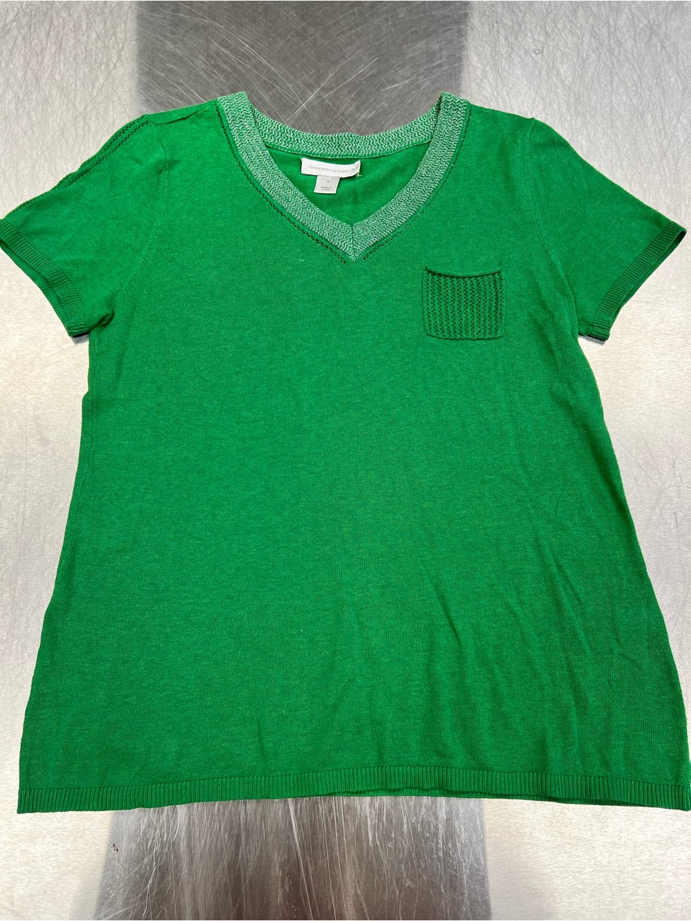 Christopher & Banks Bright Green V-Neck Knit Short Sleeve Tee Women’s Medium
